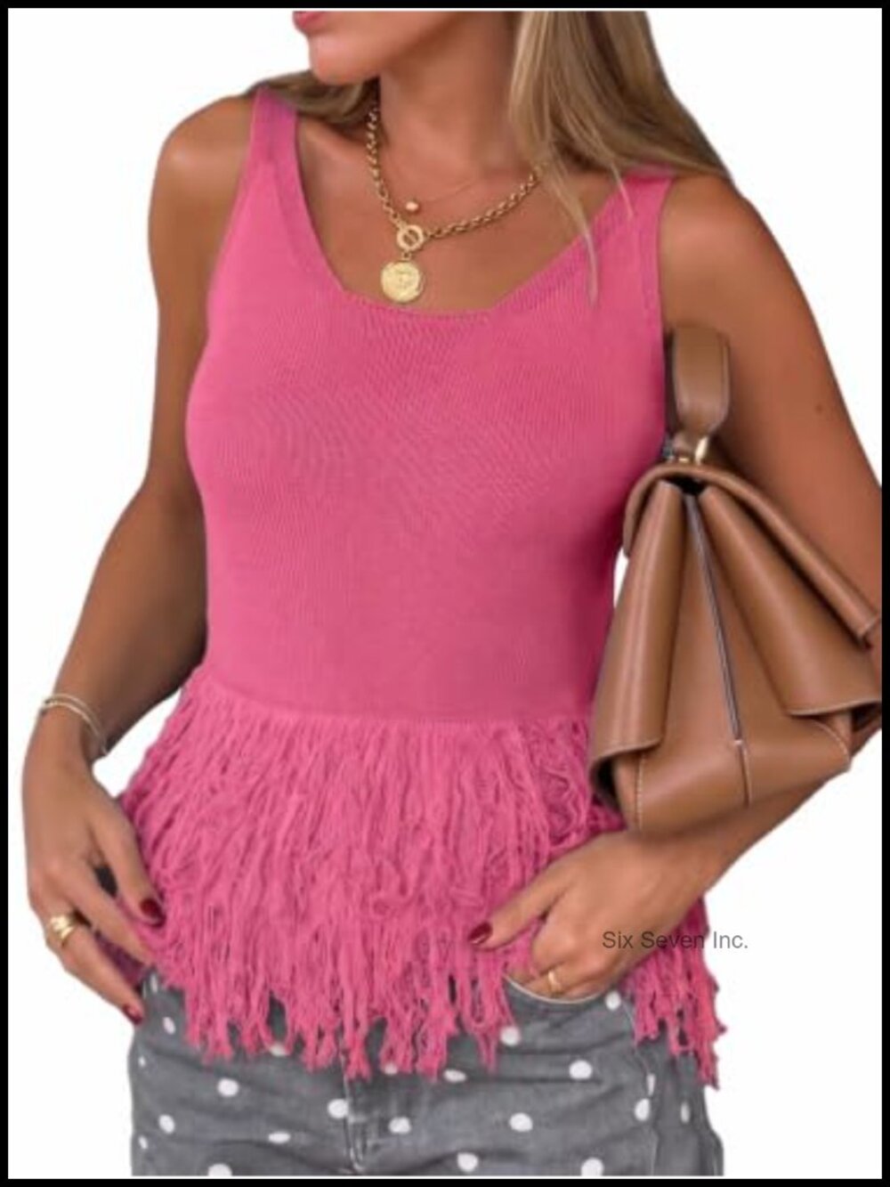 Fringe Knit Sweater Vest Scoop Neck Sleeveless Tank Top